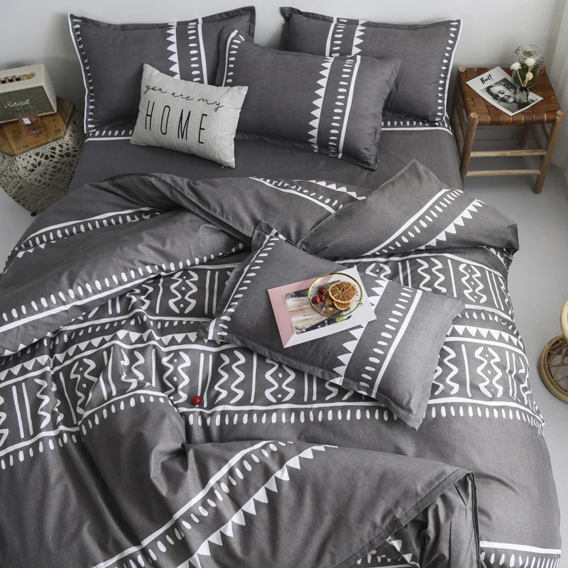 

Geometric Home Linen Twin/Full/Queen Bedding Set Reactive Printing Bedclothes 3/4pcs Duvet Cover+Flat Sheet+Pillowcase Polyester