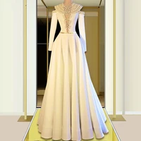 vestidos feast sheer pearls celebrity prom dresses 2021 a line long sleeves arabic dubai formal evening gowns women