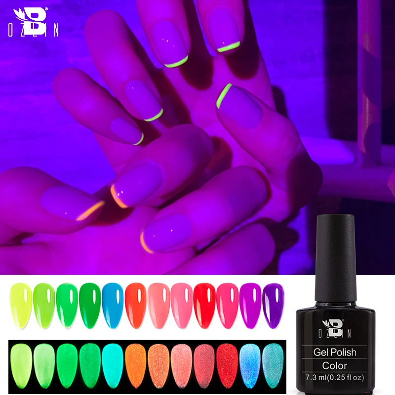 

BOZLIN 7.3ML Luminous Neon Color Gel Nail Polish Colorful Fluoresce UV Gel Polish Semi Permanent Soak Off Gel Glow In The Dark