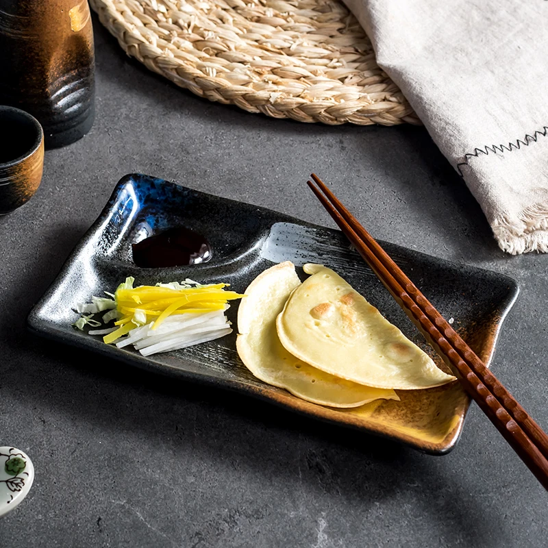 Japanese Retro Ceramic Sushi Dish Modern Minimalist Household Rectangular Cake Dessert Cold Fruit Plate Kitchen Tableware | Дом и сад