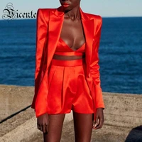 vc all free shipping new trendy red three pieces suit sexy v neck celebrity party satin blazer tops shorts set