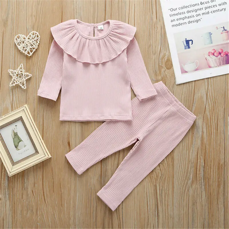 

Toddler Baby Girl Clothes Knitted Ruffle Tops T-Shirt Leggings Pants Outfits