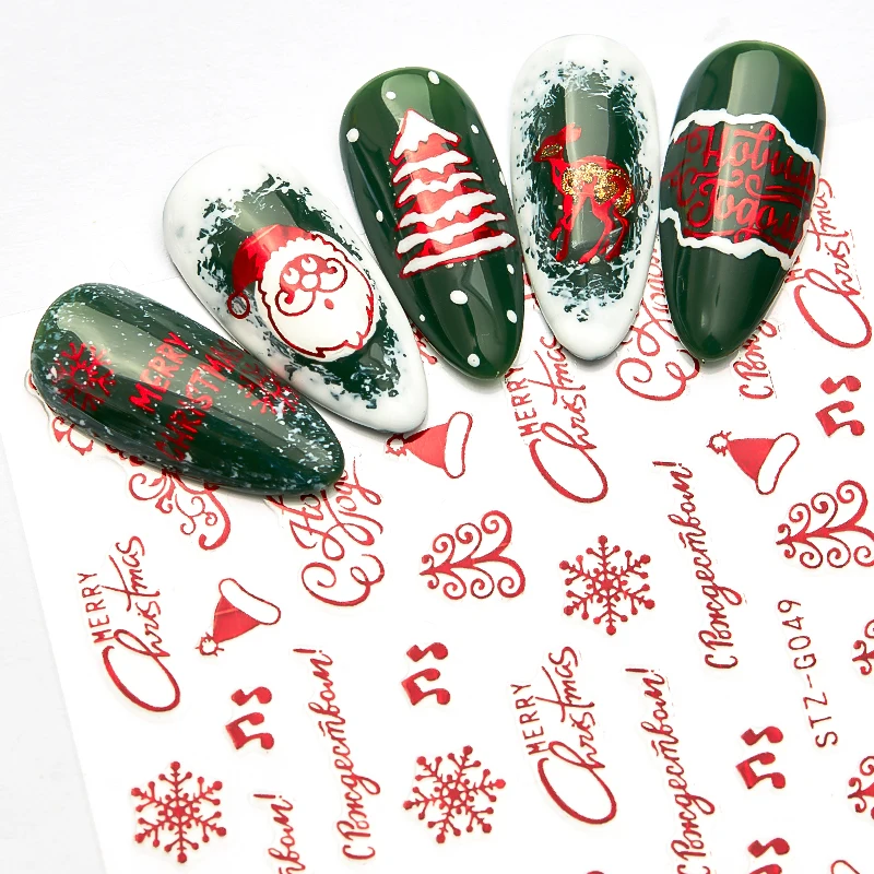 

1 Sheet 3D Nail Art Christmas Slider Wraps Snowflake Elk Santa Adhesive Flame Sticker Red Gold Manicure Nails Designs
