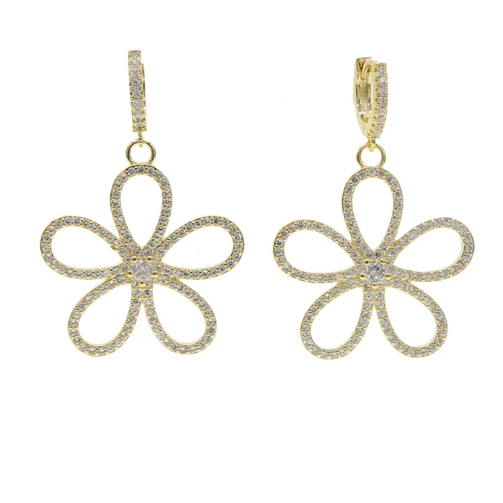 Позолоченные романтические полые серьги-подвески с цветком белые серьги чешским