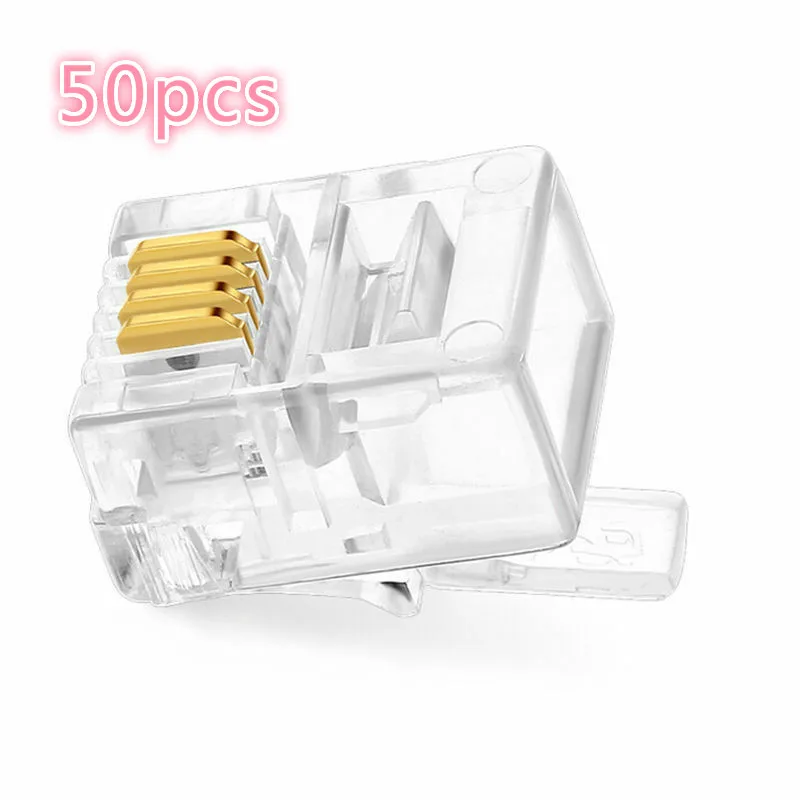 50 шт. с кристаллической головкой RJ11 6P4C разъем позолоченный сетевой 6P4 Core