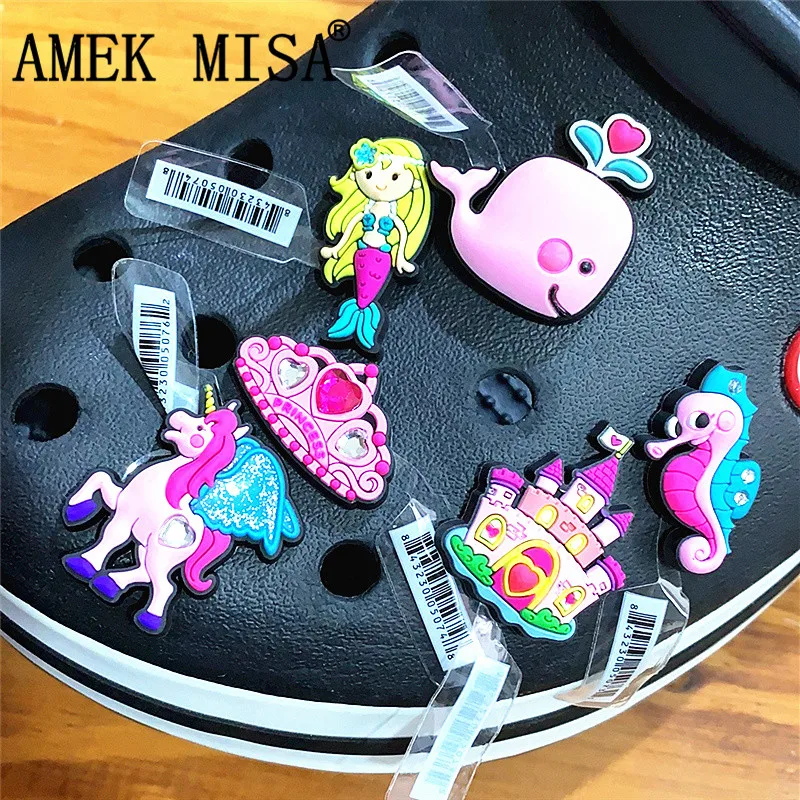 Single Sale High Quality Shoe Decoration Whale/Mermaid/Seahorse/Castle/Crown PVC Garden Shoe Accessory Charms fit Wristband Croc