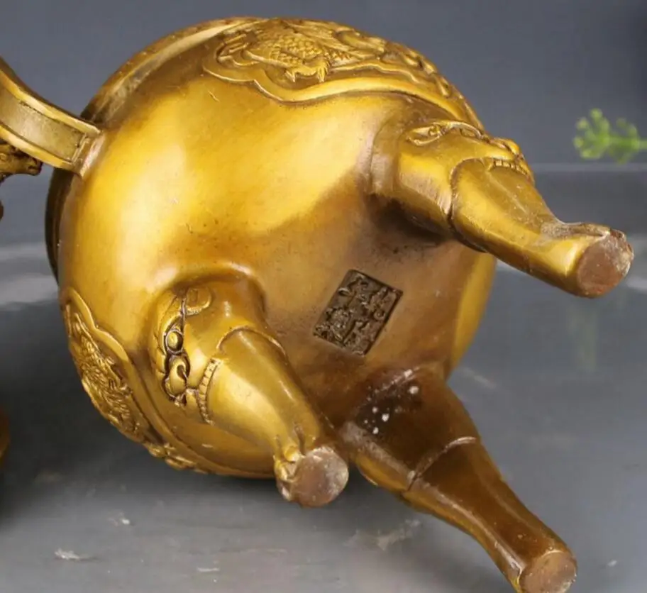 Медная статуя латунь двойной дракон жемчуг башня благовония горелка украшения