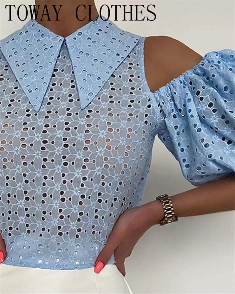 Топ с отложным воротником и рукавами-фонариками | Женская одежда