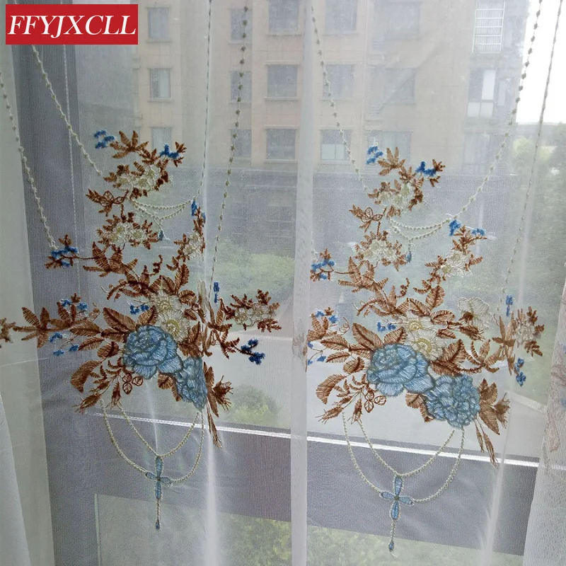 Роскошные кружевные голубые вышитые шторы для гостиной розово-фиолетовые