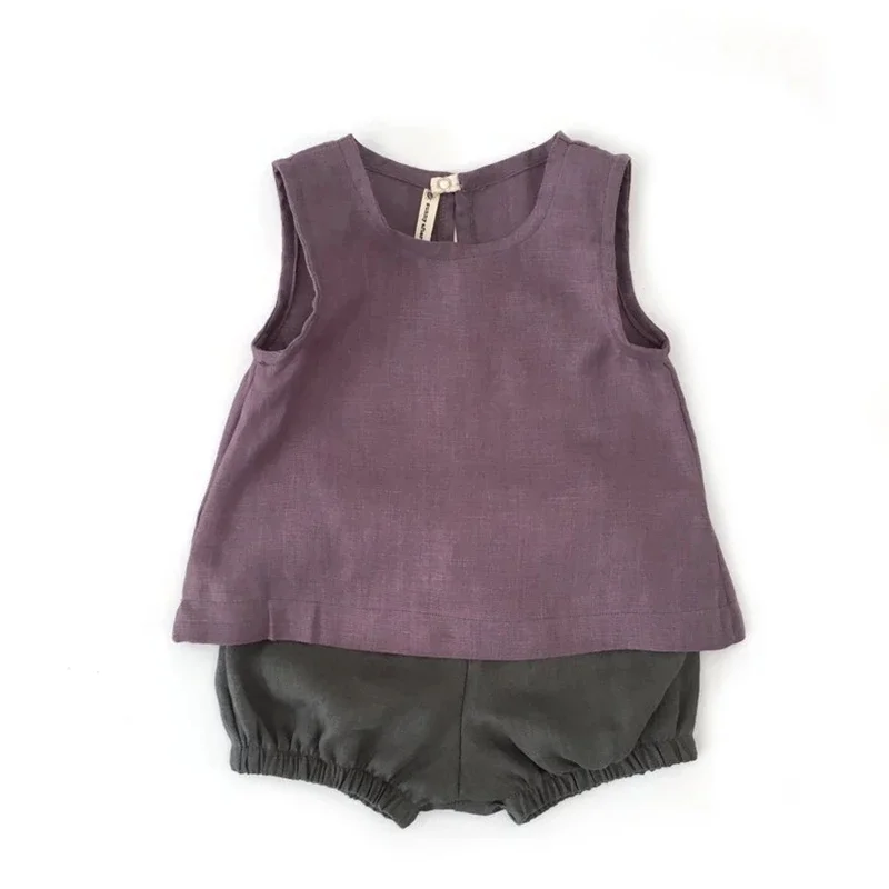 

Girls Cotton And Linen Top Round Neck Sleeveless Summer Solid Kids T-Shirt Cute Children Casual Vest Wear Baby Girl Clothes TZ34