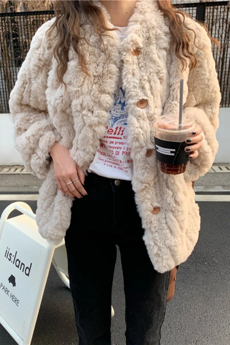 Женская зимняя теплая свободная одежда из овечьей шерсти с длинным рукавом |