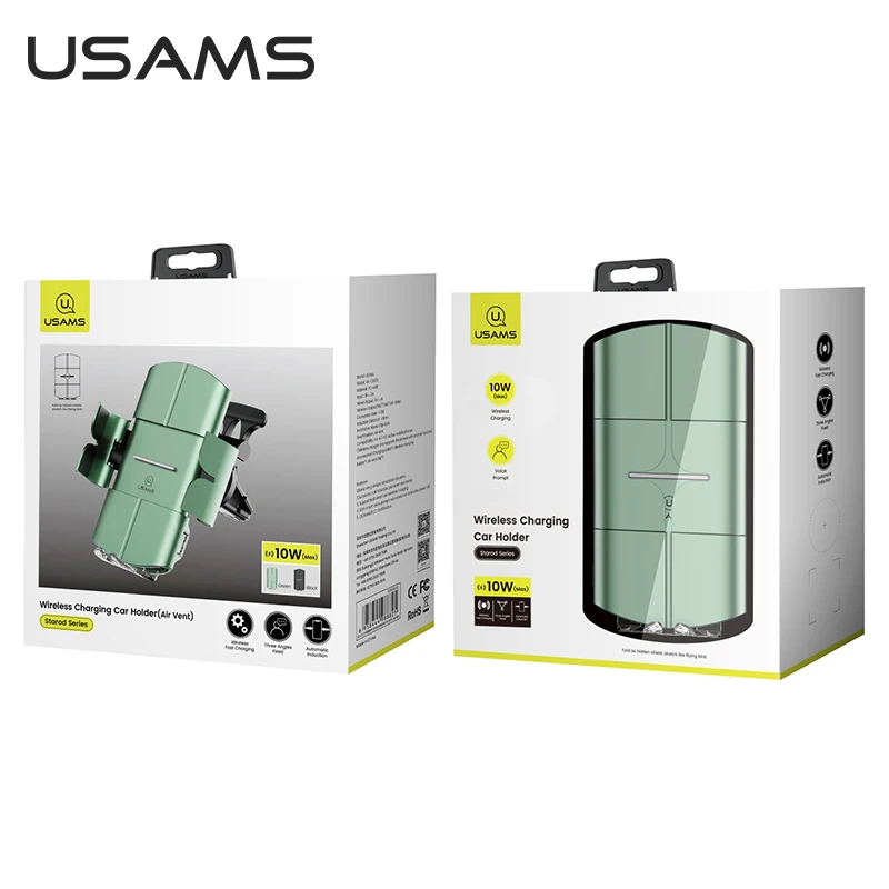 

USAMS Wireless Charging Car Holder Automatic Clamping Fast Charge Phone Holder Mount Air Vent For Iphone Samsung Xiaomi Charger