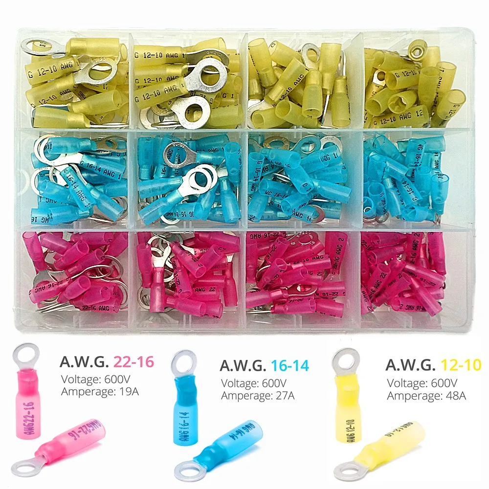 

Mandowire 120pcs AWG 22-16/16-14 / 12-10 Heat Shrink Ring Wire Connector Insulated Waterproof Electrical Wiring Crimp Terminals