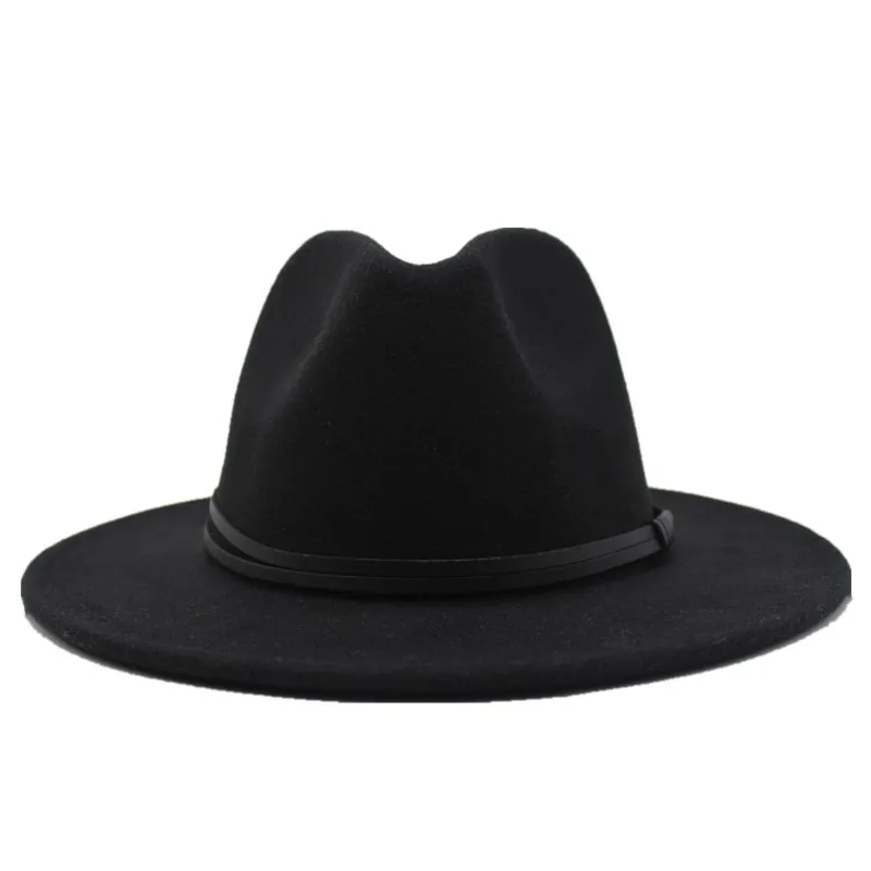 Winte шерсть фетр Джаз Fedoras шапки со шнурками Пряжка декор для женщин унисекс Панама с широкими полями Трилби ковбойская Кепка Панама