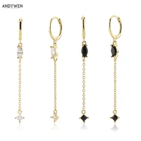 andywen 100 925 sterling silver classic clear black drop earring long chains piercing pendiente luxury jewelry wedding clips