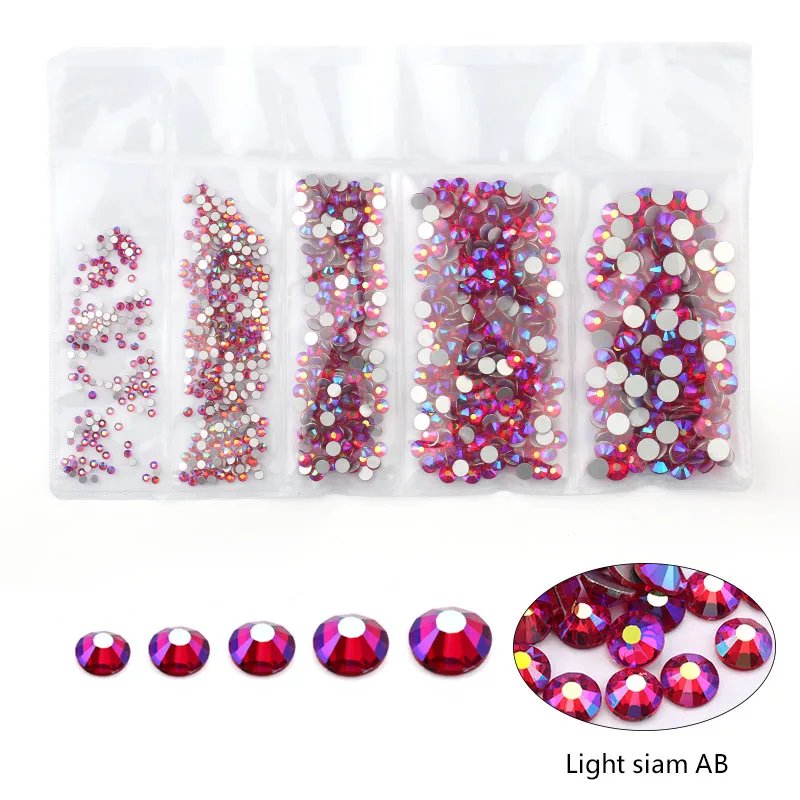 light siam AB Новинка разные размеры: SS4 SS6 SS12 SS16 SS20 красочные 1440 шт. 3D не исправленный для искусства ногтя Flatback Стразы для украшения для одежды - Цвет: light siam AB