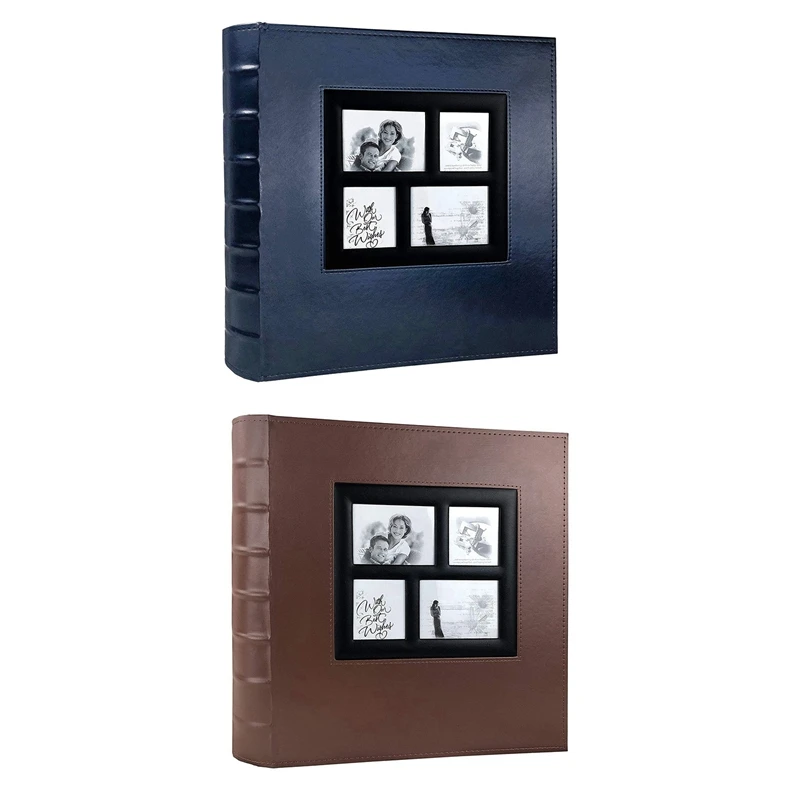

New 2x Photo Album Holds 4X6 400 Photos Pages Large Capacity Leather Cover Binder Wedding Family Baby(Blue&Brown)