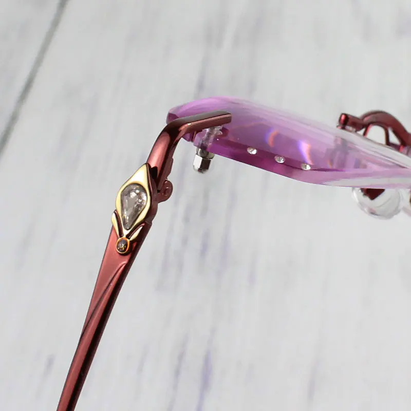 Стразы, очки для чтения для женщин, фиолетовые линзы, Gafas de Lectura, роскошные очки без оправы+ 100+ 150+ 200+ 250+ 300+ 350+ 400