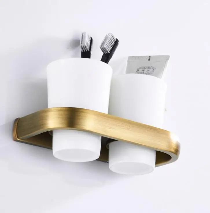 Античный латунный держатель для чашки ванной комнаты двойной строительный полка