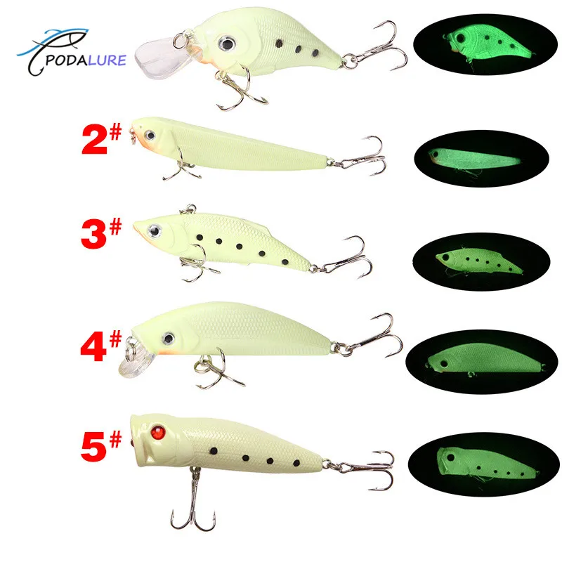 Luminous Noctilucent Baits Crank Pencil VIB Minnow Poppers Fishing Lures Set | Спорт и развлечения