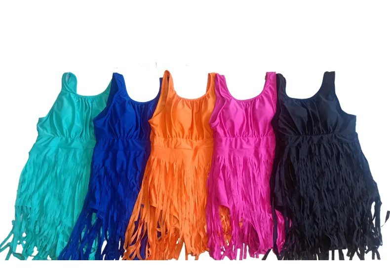 2020 New Retro Fringe One Piece plus size Swimsuits tassel swim dress sexy women candy color push up swimwear bathing suit | Спорт и