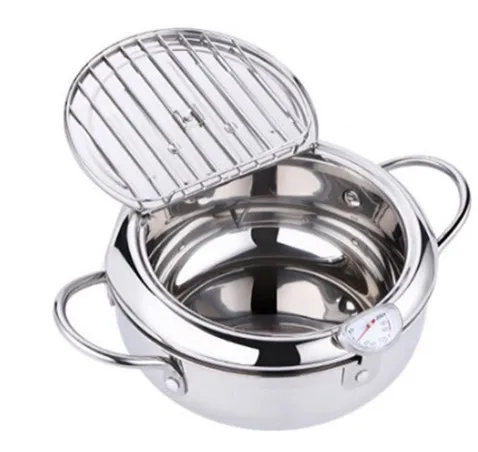 

Stainless Steel Fryer Japanese Deep Frying Pot With Thermmeter And Lid Stainless Steel Kitchen Tempura Fryer Pan Kitchen Cooker