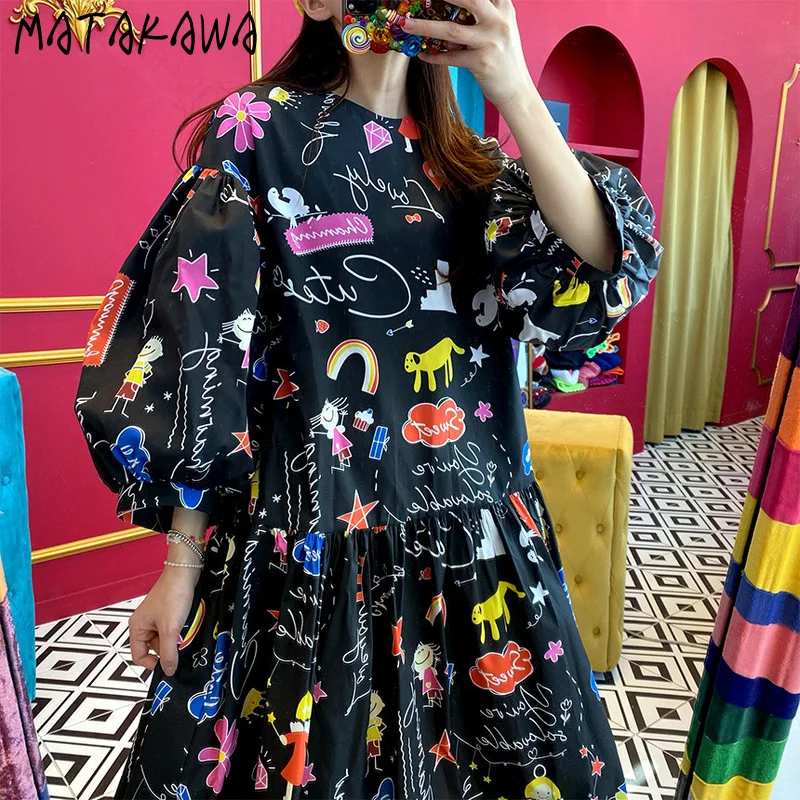Женское платье MATAKAWA с принтом граффити в детском стиле свободное женское круглым