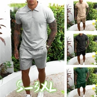 new fashion mens clothing cotton short sleeved shirt shorts 2 piece suit summer mens cotton fabric sportswear slim suit