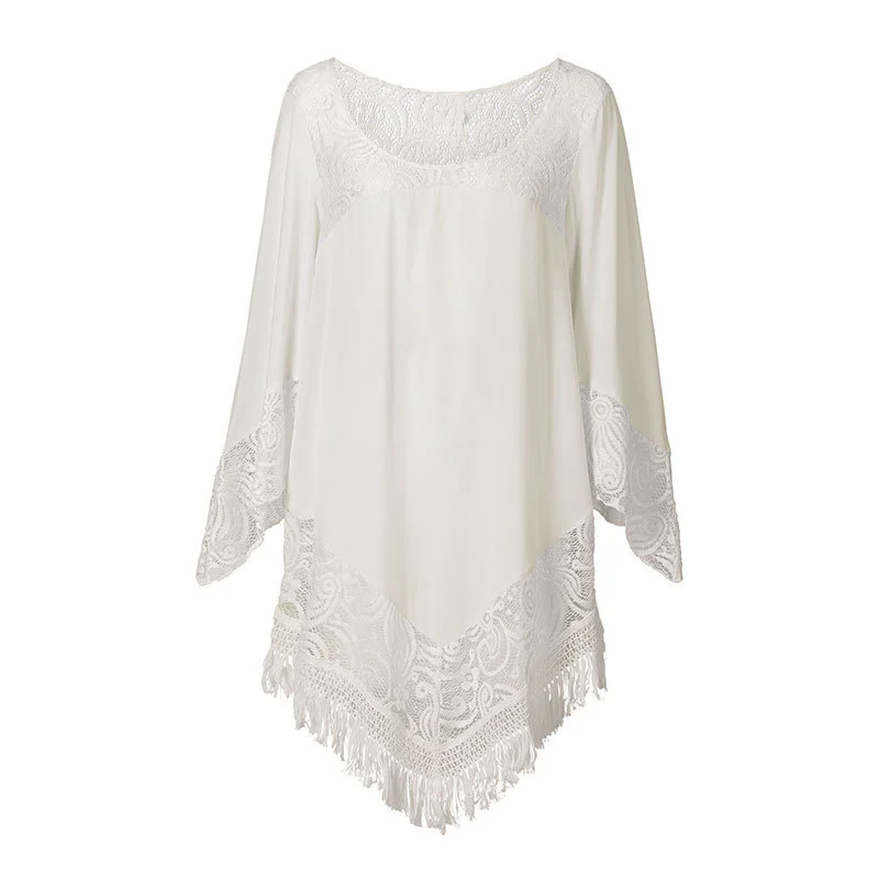 

New mid length short skirt women's quick drying polyester fabric lace Holiday Beach skirt bikini blouse