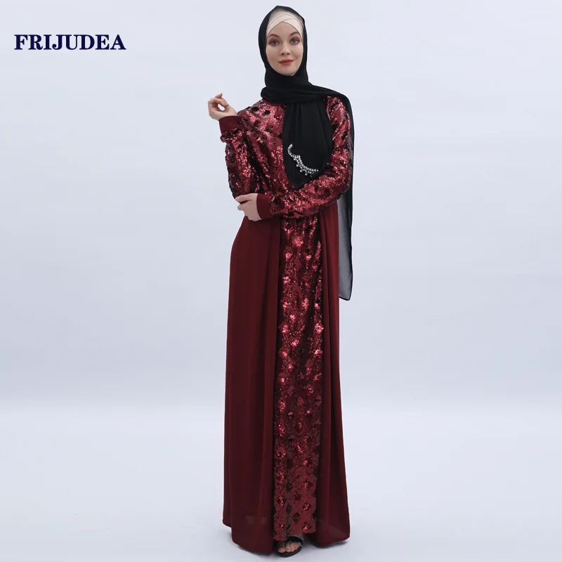 FRIJUDEA, роскошное женское платье с длинным рукавом, Дубай, Абая, расшитое блестками, исламское женское платье-Халат