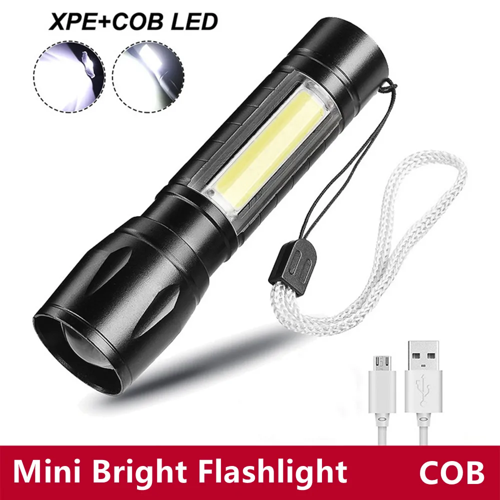 

Mini Rechargeable LED Flashlight Use XPE + COB Lamp Beads 100 Meters Lighting Distance Used For Adventure, Camping, Etc