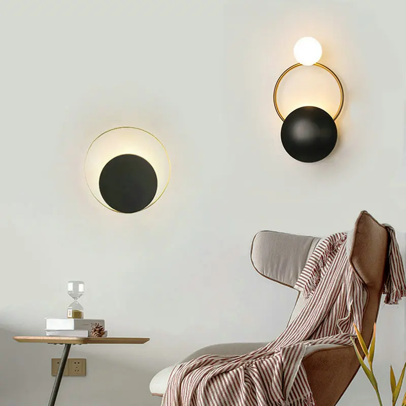 Minimalist Modern G4 LED Gold Black Round Wall Lamp For Bedroom Living Dining Room Loft Hall Corridor Bedside Nordic Indoor Deco