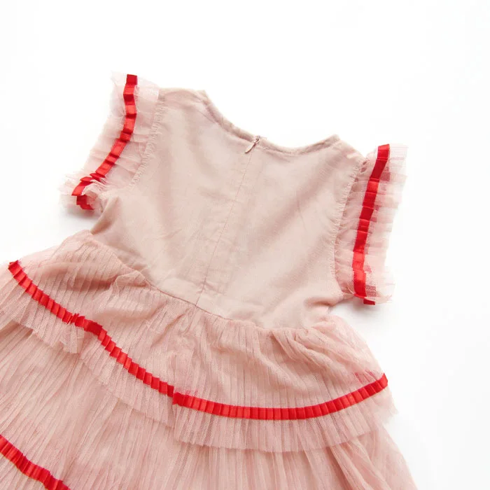 Летнее Сетчатое платье для девочек с вышивкой радуги без рукавов плиссированное