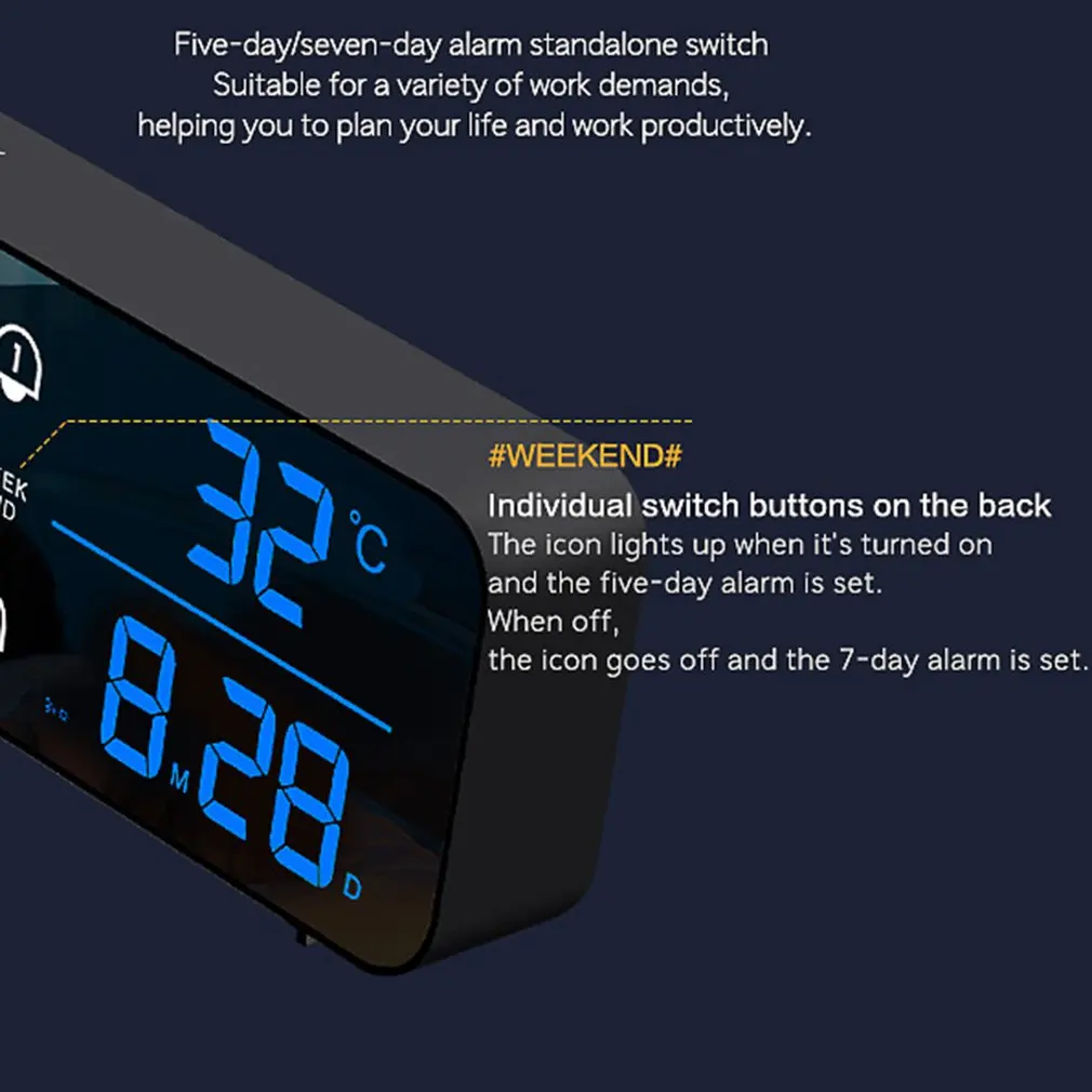 

Music LED Digital Alarm Clock Temperature Date Display Desktop Mirror Clocks Home Table Decoration 2400 MAh Electronic Clock