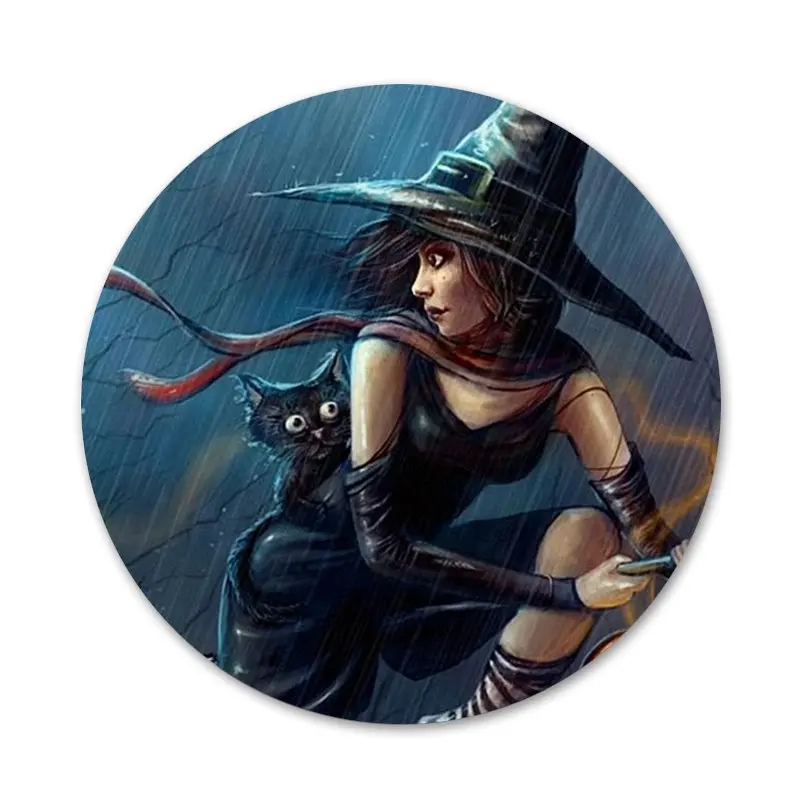 

58mm Halloween Witch Icons Pins Badge Decoration Brooches Metal Badges For Backpack Decoration