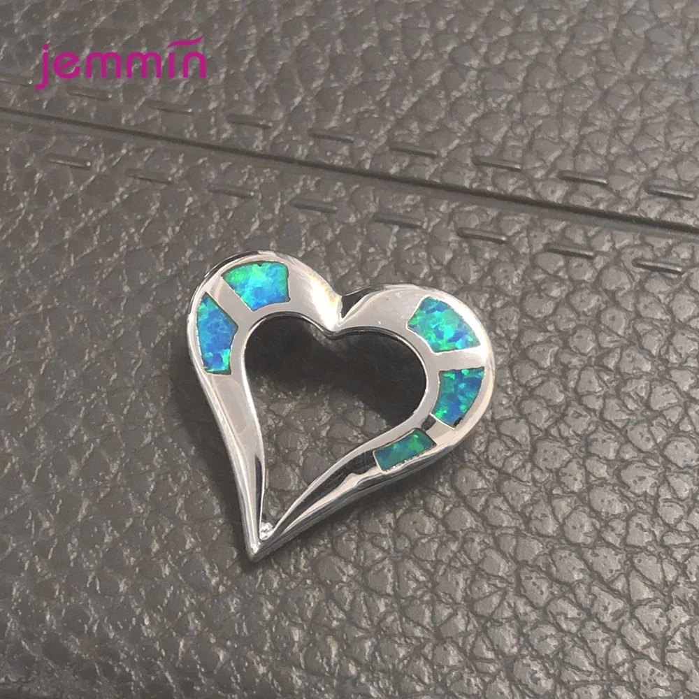 2021 S925 Sterling Silver Necklace Blue Opal CZ Crystal Heart Pendant Collare Love Jewelry Gift for Birthday Valentines | Украшения и