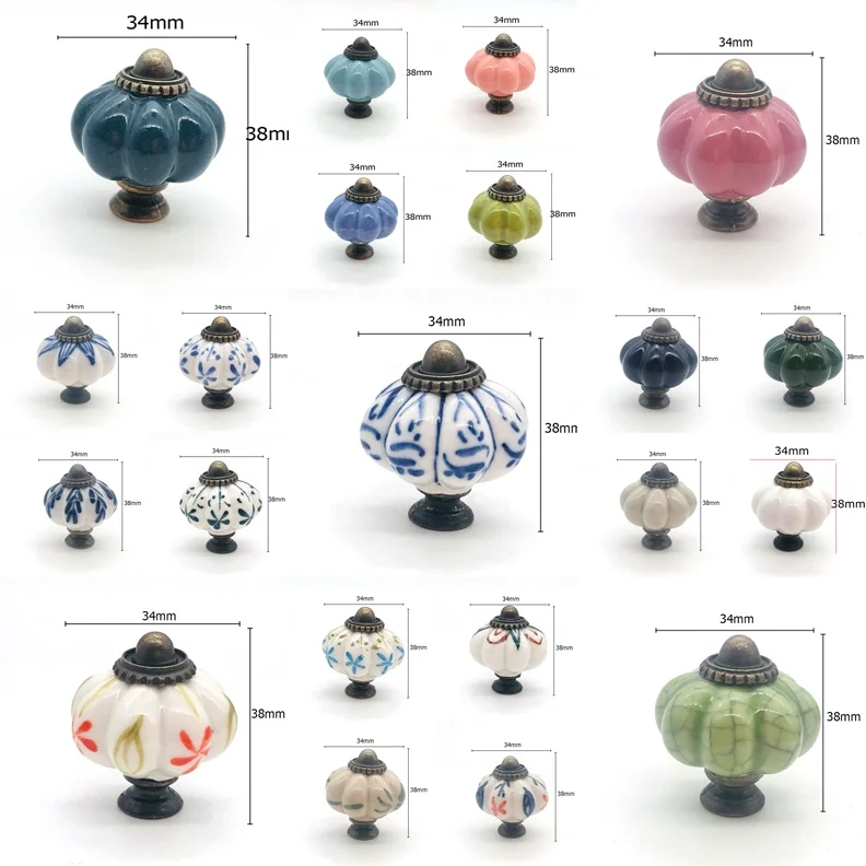 34 мм Тыква керамическая + цинка Кабинет ручки в винтажном стиле кухонный шкаф