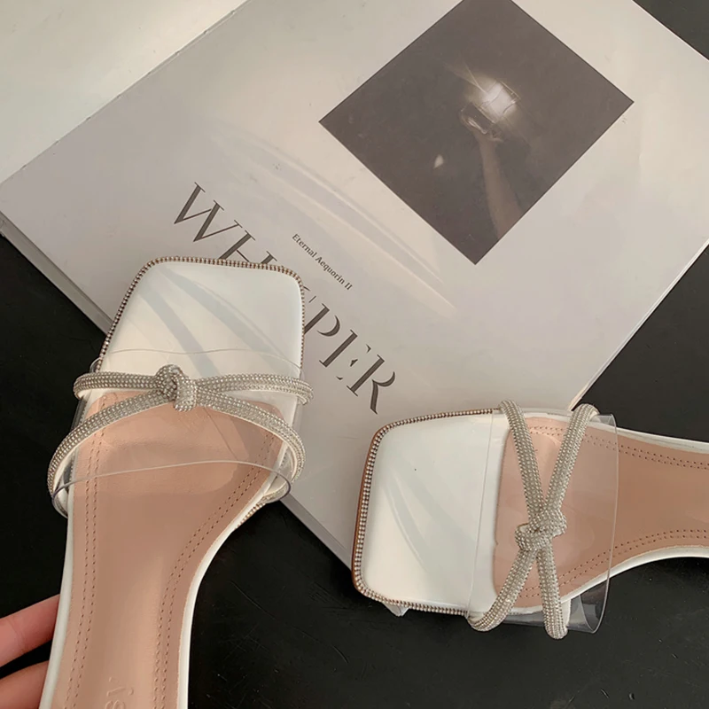 

Fashion Summer Flip Flop Square Toe Women Slippers 2021 Square High Heels Ladies Slippers Female Outside Slides Sandals Shoes