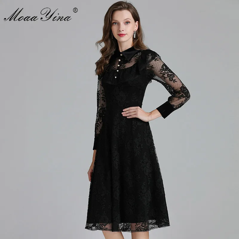 MoaaYina модное дизайнерское подиумное платье Весна Лето Женское с длинным рукавом