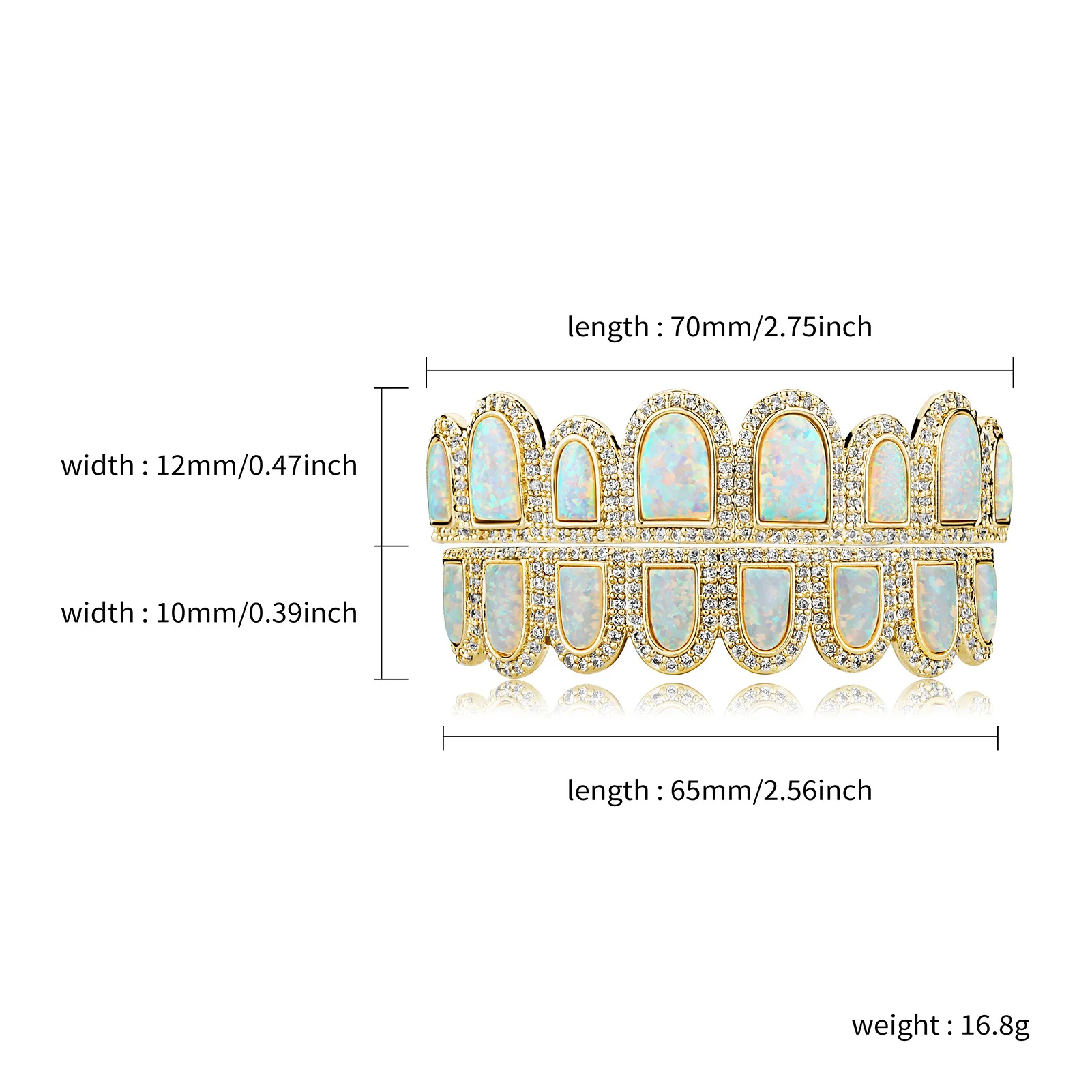 Gold Blue White Opal Grillz Brace Punk Hip Hop Iced Cubic Zircon Dental Mouth Fang Grills Vampire Tooth Cap Cosplay Rap Jewelry