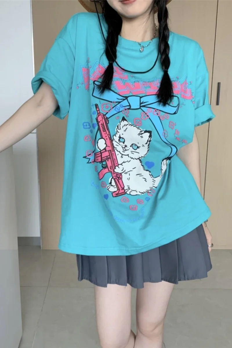 Футболка женская с коротким рукавом и принтом кошки | Женская одежда