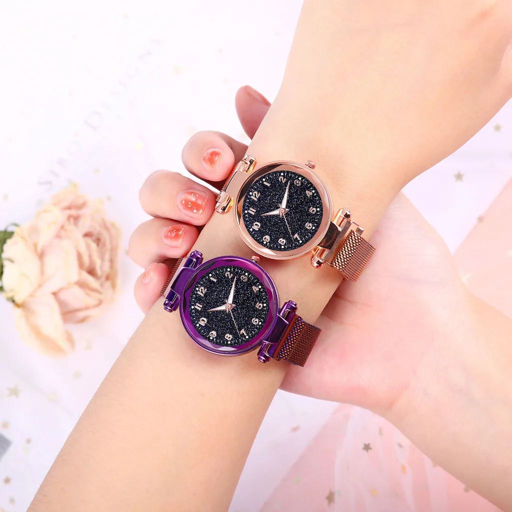 

Ladies Watch Fashion Simple Rose Gold Starry Sky Stainless Steel Women Quartz Watches Girl Gift reloj mujer /d