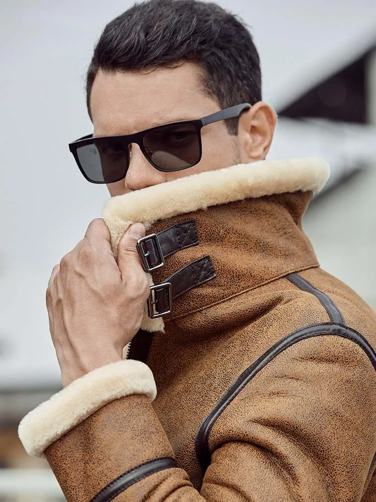 Мужская дубленка Denny &amp Dora B3 мотоциклетная шуба коричневое кожаное пальто