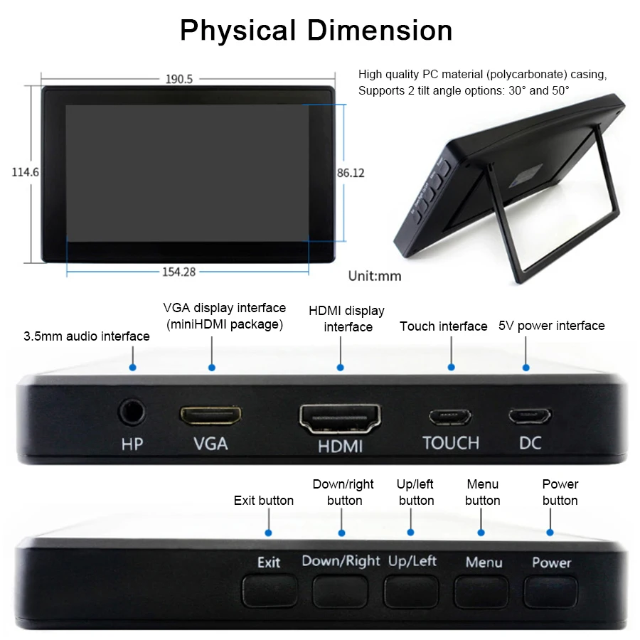 Raspberry Pi 4 Model B Kit + 7 дюймовый сенсорный экран и чехол источник питания SD карта