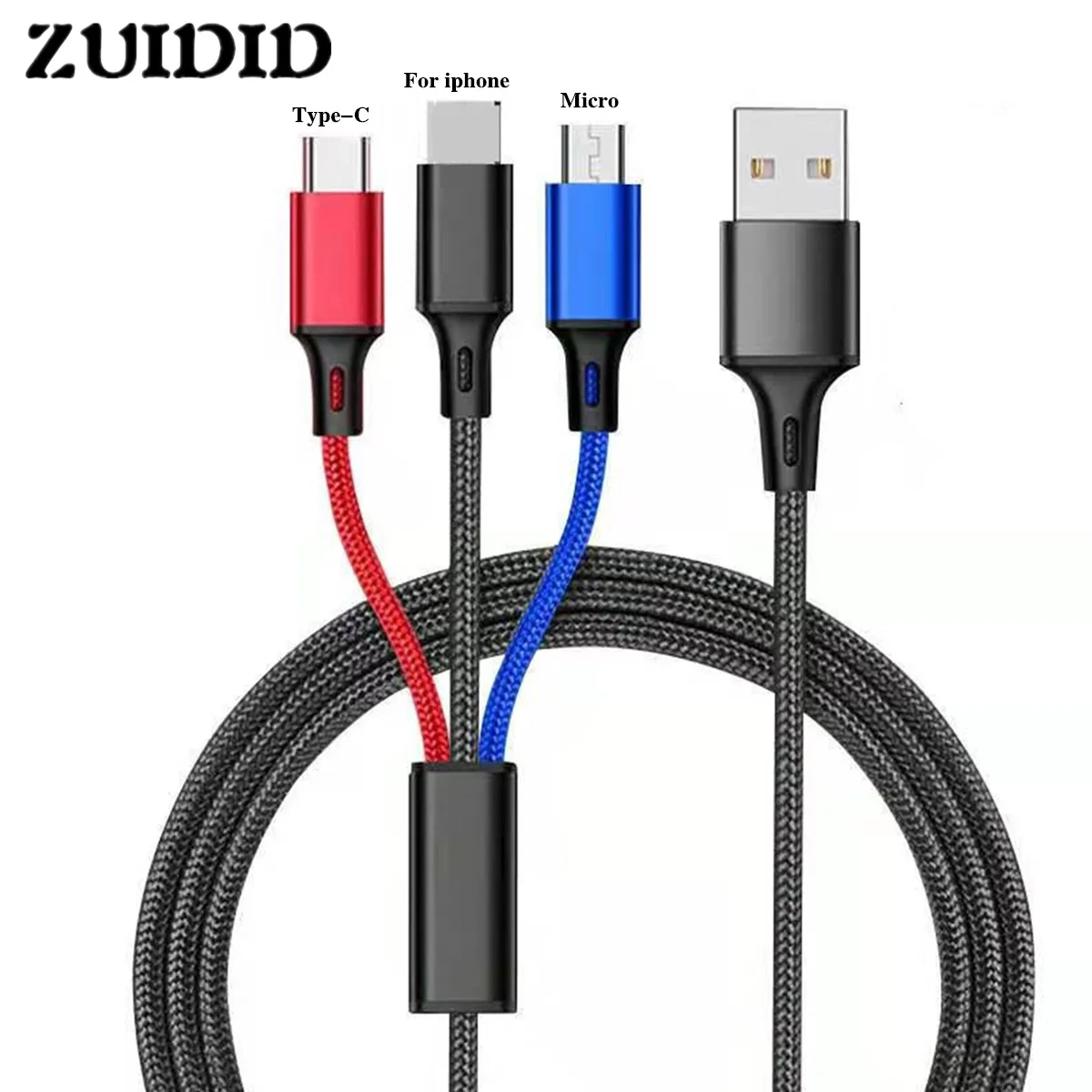 

3in1 Braided 2.4A Fast Charging Data Cord skin Cable Micro USB Type C Phone Charger For iPhone Xiaomi Huawei Samsung Cable