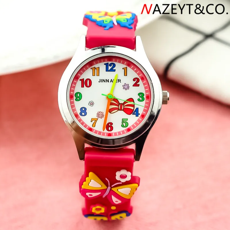 

NAZEYT children jelly watch little boys girls cute 3D butterfly silicon strap bow-knot face cartoon wristwatch kids candy clock