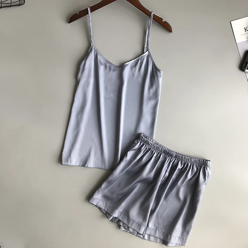 Женские пижамы Шелковая Женская пижама Новая женская сексуальные летняя