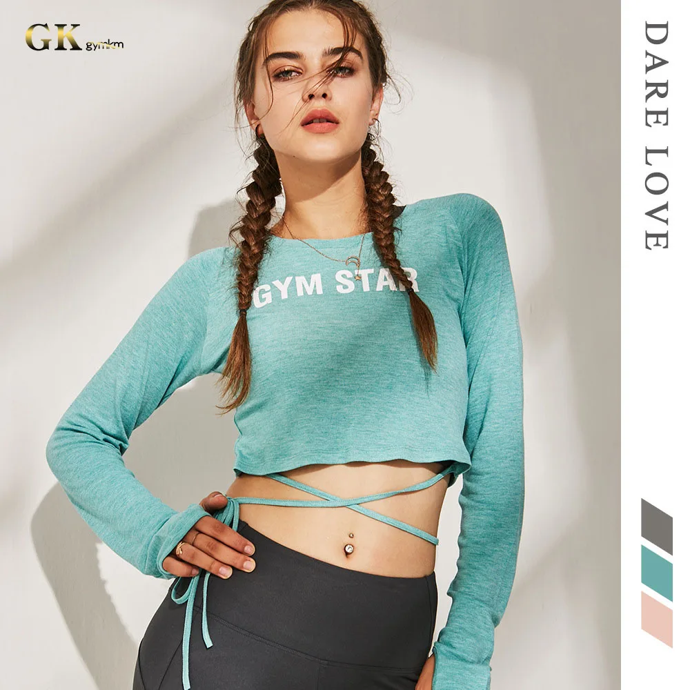 Gymkm женские рубашки для йоги с высокой эластичностью пикантные укороченные топы