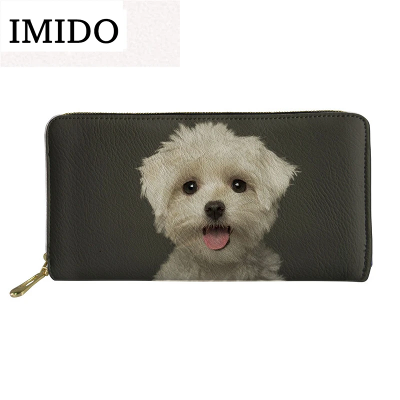 Женские кошельки с бишоном и принтом собаки кожаные 3D брендовый дизайнерский