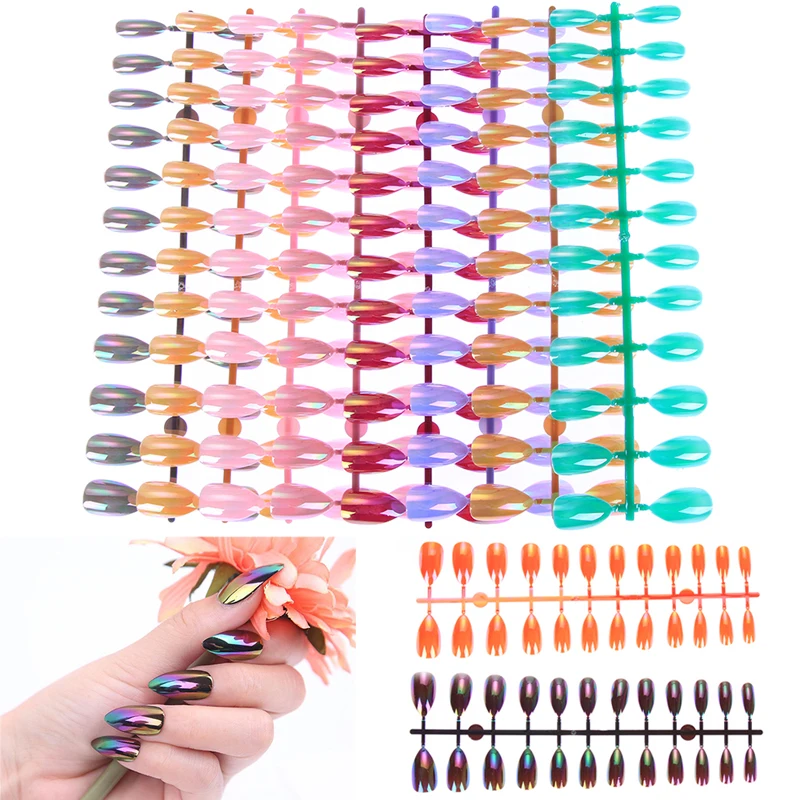 5Pcs/pack Full Cover Colourful Artificial Gel Short Pointed Coffin False Nail Tips DIY Salon Fake Practice Board Tools | Красота и